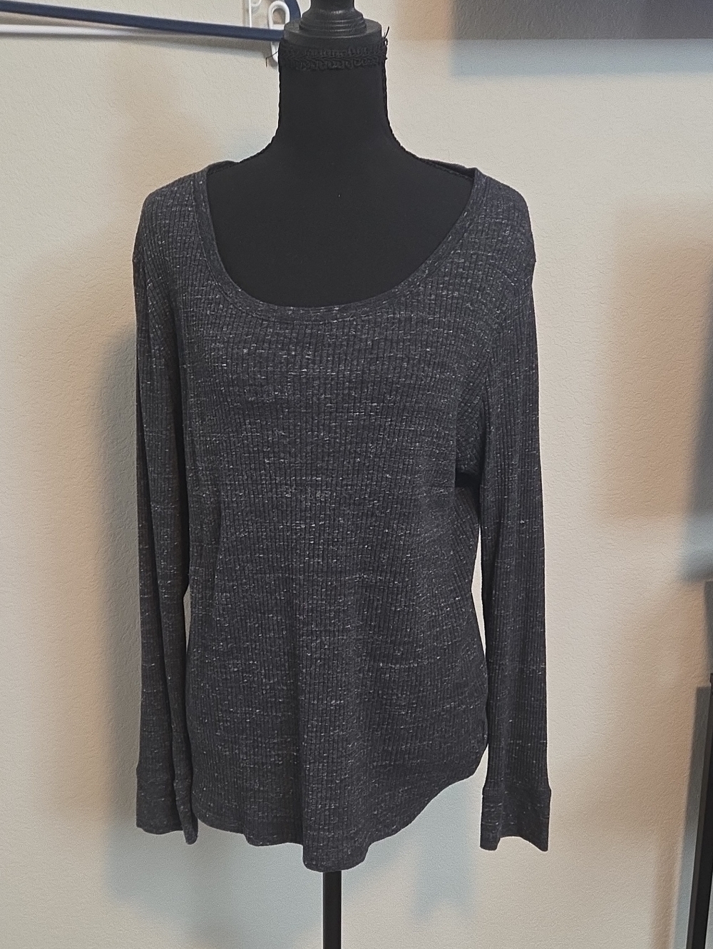Faded Glory Charcoal Gray Marled Ribbed Long Sleeve Top XXL
